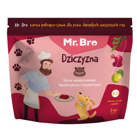 Mr.Bro Hipoalergiczna sucha karma dla psów dorosłych z dziczyzną 3 kg