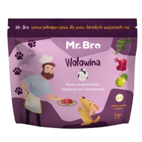Mr.Bro Hipoalergiczna sucha karma dla psów dorosłych z wołowiną 3 kg