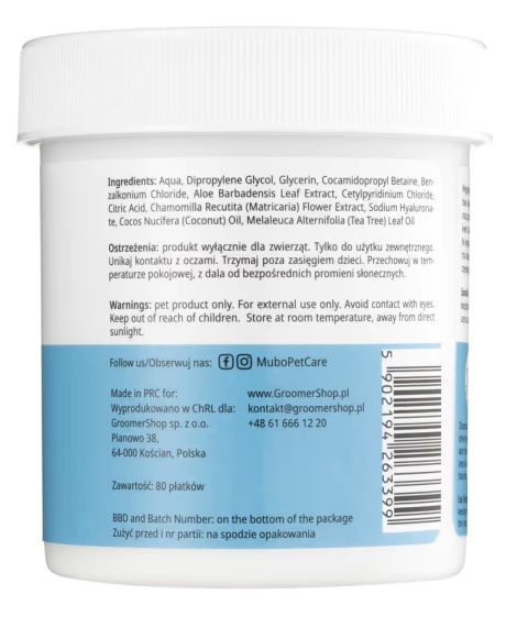 Mubo Pet Eye Wipes – płatki do czyszczenia okolic oczu psa i kota, 80 szt.