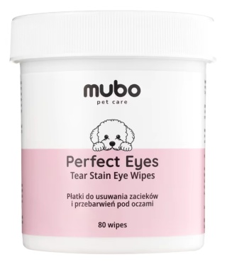 Mubo Perfect Eyes Tear Stain Eye Wipes – płatki do zacieków pod oczami psa i kota, 80 szt.