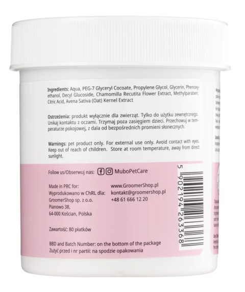 Mubo Perfect Eyes Tear Stain Eye Wipes – płatki do zacieków pod oczami psa i kota, 80 szt.
