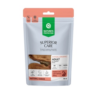 Nature’s Protection Superior Care Rabbit Ears with Salmon Filling – uszy królika z nadzieniem z łososia dla psa, 75 g