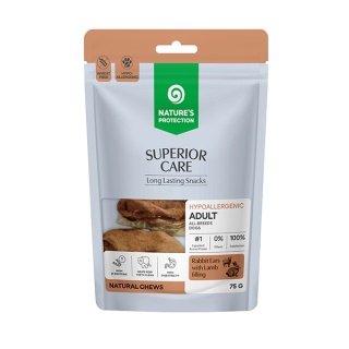 Nature’s Protection Superior Care Rabbit Ears with Lamb Filling – uszy królika z nadzieniem jagnięcym dla psa, 75 g