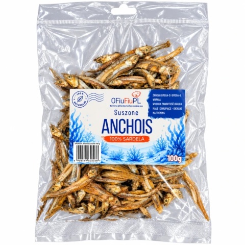 OFiuFiuPL Suszone Anchois 100 g – naturalny rybny przysmak treningowy dla psa