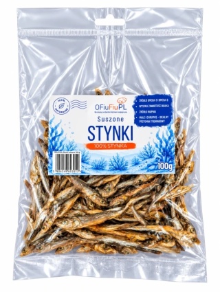 OFiuFiuPL Suszone Stynki 100 g – naturalny rybny przysmak treningowy dla psa