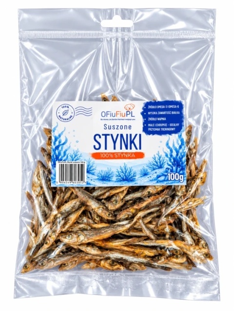 OFiuFiuPL Suszone Stynki 100 g – naturalny rybny przysmak treningowy dla psa