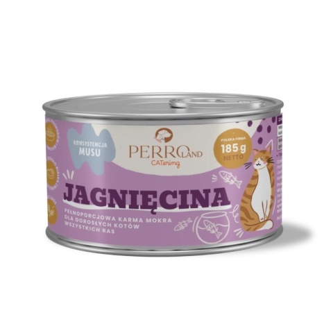 PERROland CATering Jagnięcina – pełnoporcjowa mokra karma dla kota, mus, 185 g