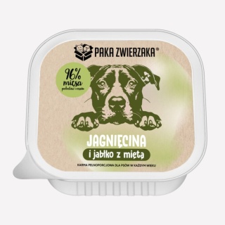 Paka Zwierzaka Jagnięcina i jabłko z miętą – mokra karma dla psa, tacka 150 g