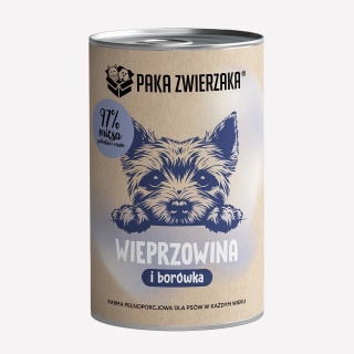 Paka Zwierzaka Wieprzowina z borówką – pełnoporcjowa mokra karma dla psa, 400 g