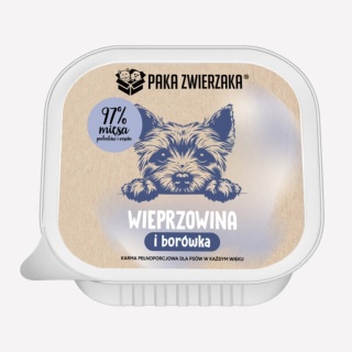 Paka Zwierzaka Wieprzowina z borówką – mokra karma dla psa, tacka 150 g