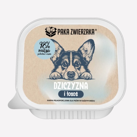 Paka Zwierzaka Dziczyzna i łosoś – mokra karma dla psa, tacka 150 g