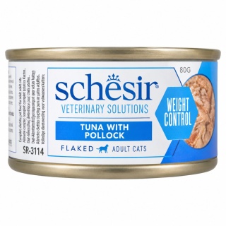 Schesir Veterinary Solutions Weight Control Tuńczyk z Mintajem w Bulionie 80 g – dietetyczna karma mokra dla kota