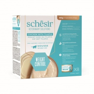 Schesir Veterinary Solutions Weight Control Kurczak z Tilapią w Musie 8x80 g – dietetyczna karma mokra dla kota