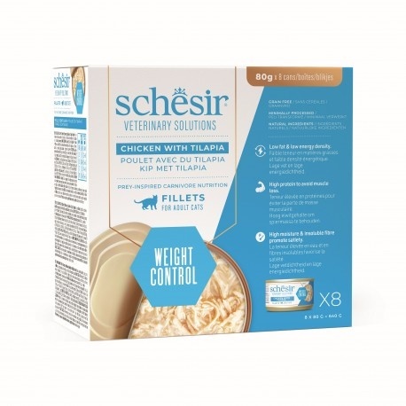 Schesir Veterinary Solutions Weight Control Kurczak z Tilapią w Bulionie 80 g – dietetyczna karma mokra dla kota
