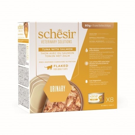 Schesir Veterinary Solutions Urinary Tuńczyk z Łososiem w Bulionie 80 g – dietetyczna karma mokra dla kota