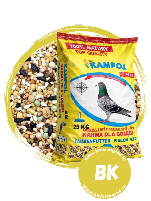 Kampol Karma dla Gołębi Bez Kukurydzy i Pszenicy BK 25kg – uniwersalna mieszanka ziarnowa z grochem i sorgo