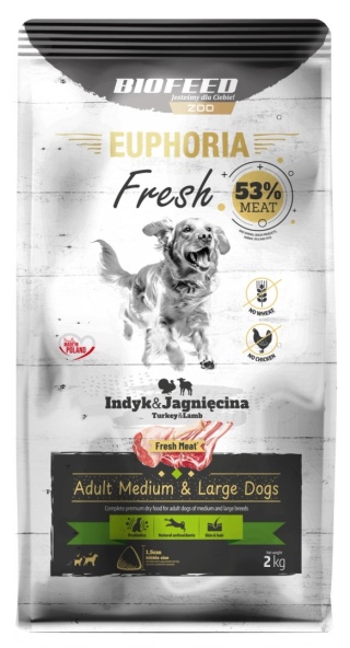 Karma sucha EUPHORIA Fresh z indykiem i jagnięciną (średnie i duże rasy) 2 kg
