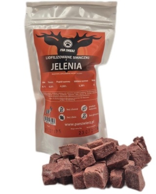 Pan Zwierz Liofilizowane Smaczki z Jelenia – naturalne przysmaki dla psa i kota, 100% mięsa