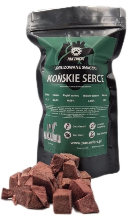Pan Zwierz Liofilizowane Serca Końskie 70 g – naturalne przysmaki dla psa i kota, 100% serc z koniny