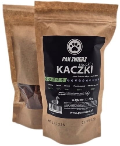 Pan Zwierz Smaczki z Kaczki 25 g – naturalne suszone przysmaki dla psa i kota, 100% mięsa