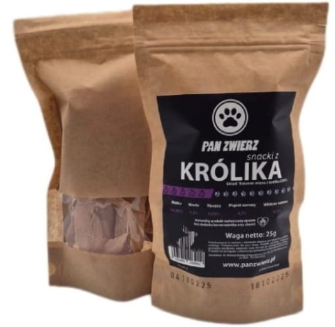 Pan Zwierz Smaczki z Królika 25 g – naturalne suszone przysmaki dla psa i kota, 100% mięsa