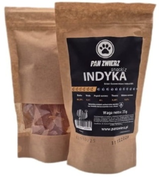 Pan Zwierz Smaczki z Indyka 25 g – naturalne suszone przysmaki dla psa i kota, 100% mięsa