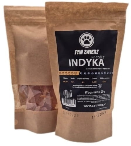Pan Zwierz Smaczki z Indyka 25 g – naturalne suszone przysmaki dla psa i kota, 100% mięsa
