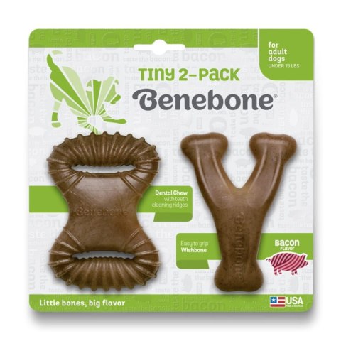 Zestaw 2 gryzaków dla MAŁEGO PSA Benebone Dental Chew/Wishbone XS Bekon