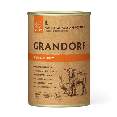 GRANDORF Veal & Turkey - Mokra karma dla psa z cielęciną i indykiem, puszka 400g