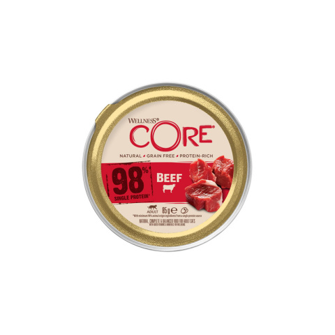 Core 98 Single Protein, karma mokra, dla dorosłych kotów, wołowina, 85g, szalka Core 98 Single Protein, karma mokra, dla dorosłych kotów, wołowina, 85g, szalka