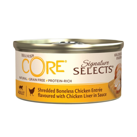 Core Signature Selects Signature Selects Shredded Chicken, karma mokra, dla dorosłych kotów, kurczak z wątróbką w sosie, 79g,