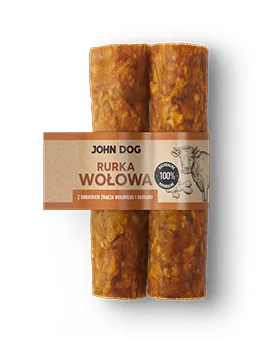 John Dog Suszony gryzak dla psa. Rurka wołowa z dodatkiem żwacza i kurkumy 2 szt 15 cm