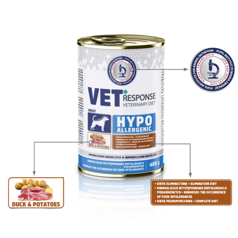 Karma mokra dla psa VET RESPONSE VETERINARY DIET HYPOALLERGENIC kaczka puszka 400 g Karma mokra dla psa VET RESPONSE VETERINARY DIET HYPOALLERGENIC kaczka puszka 400 g
