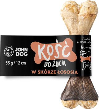 Kość do żucia w skórze z łososia John Dog – 12 cm