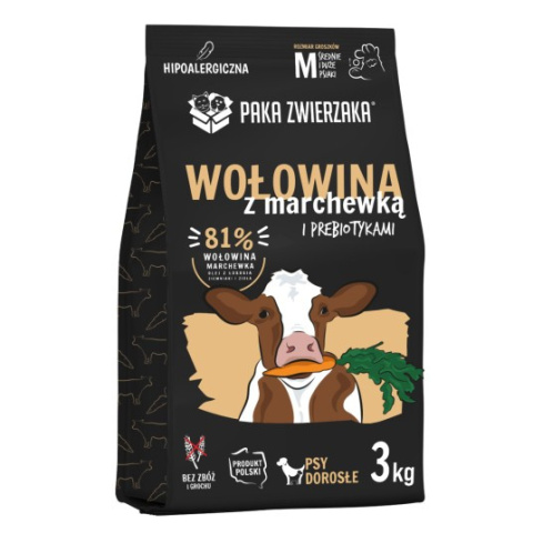 Paka Zwierzaka Karma sucha Wołowina z marchewką "M" 3 kg Paka Zwierzaka Karma sucha Wołowina z marchewką "M" 3 kg