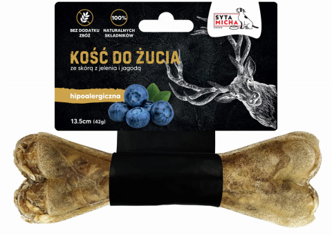 Syta Micha Kość do żucia dla psa hipoalergiczna jeleń z jagodami 13,5cm Syta Micha Kość do żucia dla psa hipoalergiczna jeleń z jagodami 13,5cm