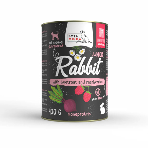 Syta Micha Karma mokra dla szczeniąt królik z burakiem i malinami 400g Syta Micha Karma mokra dla szczeniąt królik z burakiem i malinami 400g