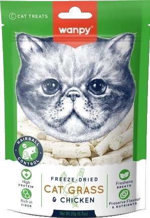 WANPY KOT 20g FREEZ-DRIED CAT GRASS & CHICKEN liofilizowany kurczak z kocią trawą