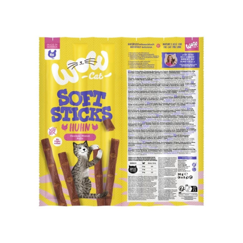 WOW CAT Soft Sticks Huhn - miękkie, mięsne kabanosy dla kota, drób z wątróbką wołową 6 szt. 30g WOW CAT Soft Sticks Huhn - miękkie, mięsne kabanosy dla kota, drób z wątróbką wołową 6 szt. 30g