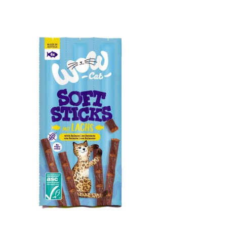 WOW CAT Soft Sticks Lachs - miękkie, mięsne kabanosy dla kota, drób z wątróbką wołową i łososiem 6 szt. 30g WOW CAT Soft Sticks Lachs - miękkie, mięsne kabanosy dla kota, drób z wątróbką wołową i łososiem 6 szt. 30g