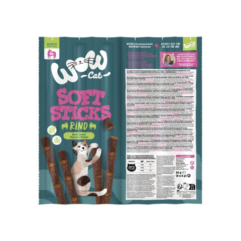 WOW CAT Soft Sticks Rind - miękkie, mięsne kabanosy dla kota, drób z wołowiną 6 szt. 30g WOW CAT Soft Sticks Rind - miękkie, mięsne kabanosy dla kota, drób z wołowiną 6 szt. 30g