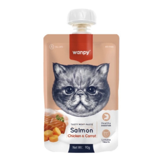 Wanpy pasta mięsna o smaku łososia, kurczaka i marchewki dla kotów 90g