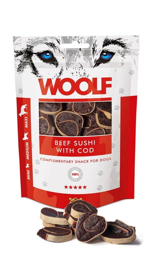 Woolf PRZYSMAK BEEF SUSHI WITH COD 100 G wołowina i dorsz Woolf PRZYSMAK BEEF SUSHI WITH COD 100 G wołowina i dorsz