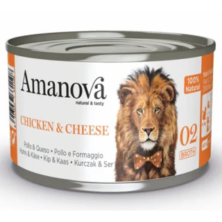 Amanova Cat Chicken & Cheese - kurczak i ser w bulionie puszka 70g