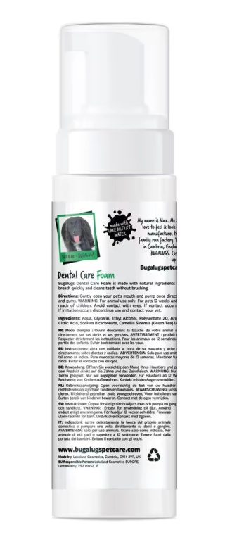 Bugalugs Dental Care Foam 200ml - pianka do zębów da psa i kota, niewymagająca szczotkowania, miętowa