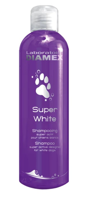 Diamex Super White Shampoo - szampon do białej, jasnej i srebrnej sierści, z olejkiem migdałowym i gliceryną 250ml