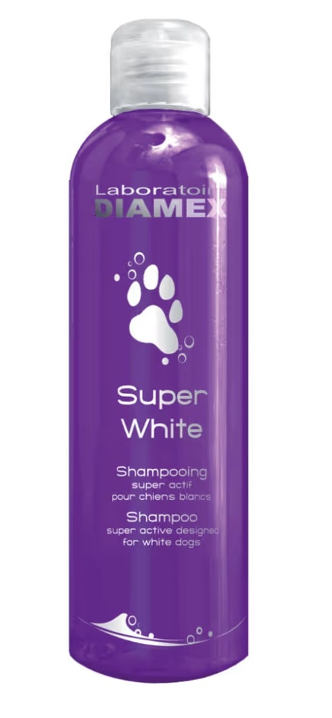 Diamex Super White Shampoo - szampon do białej, jasnej i srebrnej sierści, z olejkiem migdałowym i gliceryną 250ml Diamex Super White Shampoo - szampon do białej, jasnej i srebrnej sierści, z olejkiem migdałowym i gliceryną 250ml
