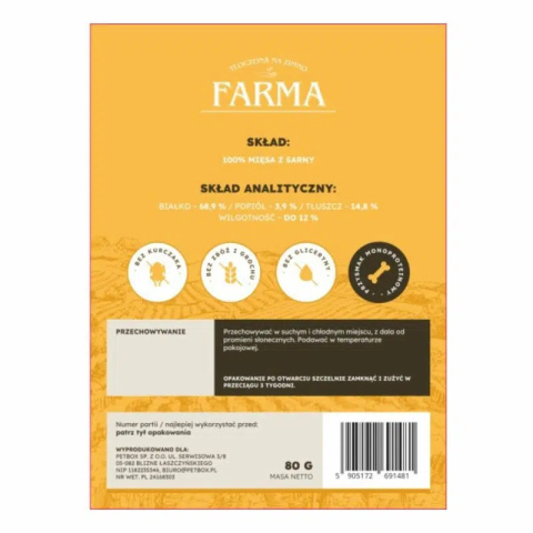 Farma Suszone Paski z Sarny 80g Farma Suszone Paski z Sarny 80g