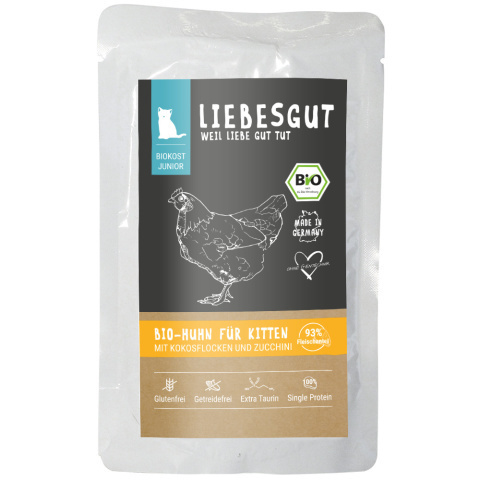 LIEBESGUT Junior Bio Huhn kurczak z płatkami kokosowymi dla kociąt 100g LIEBESGUT Junior Bio Huhn kurczak z płatkami kokosowymi dla kociąt 100g