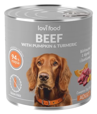 Lovi Food Beef with Pumpkin - monobiałkowa mokra karma dla psa, z wołowiną, dynią i kurkumą 800g